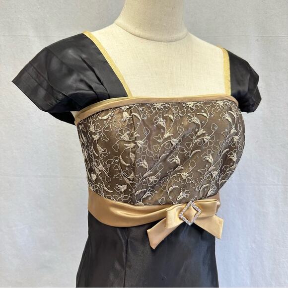 Jessica‎ McClintock for Gunne Sax vintage black satin & lace mini dress size 7 - Picture 4 of 15
